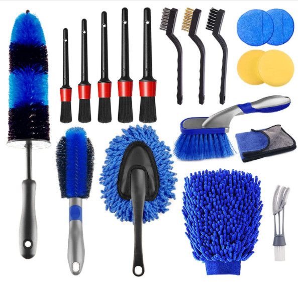 PP 19Pcs Car Detailing Brush Set With 17" Rim Wheel Brush